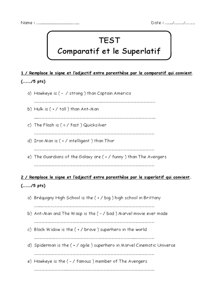 Exercices sur le comparatif et superlatif | PDF