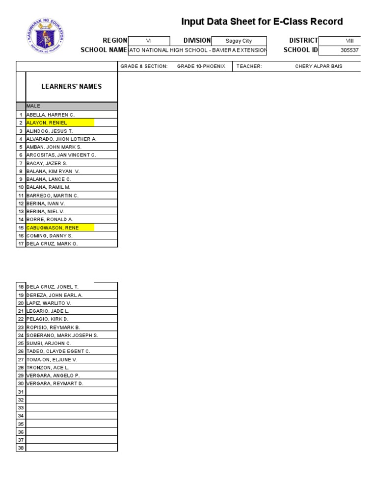 Grade 10 e Class Record | PDF