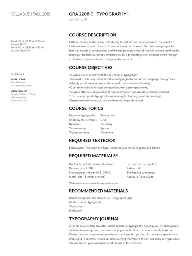Syllabus Course Typography | PDF | Typography | Academic Dishonesty