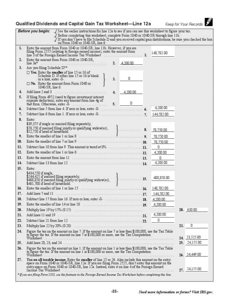 Capital Gains Tax Worksheet - Adriansonfifth