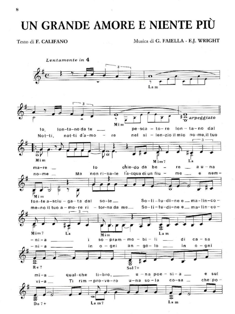 Un Grande Amore e Niente Piu' Spartito PDF