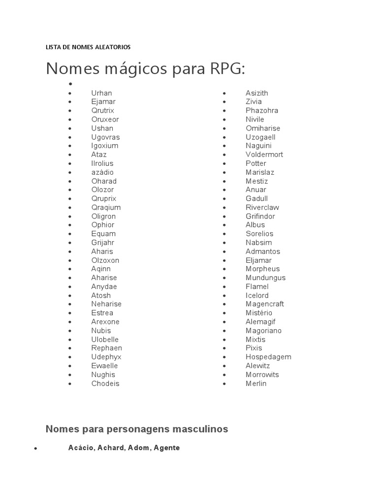 Nomes Aleatorios | PDF