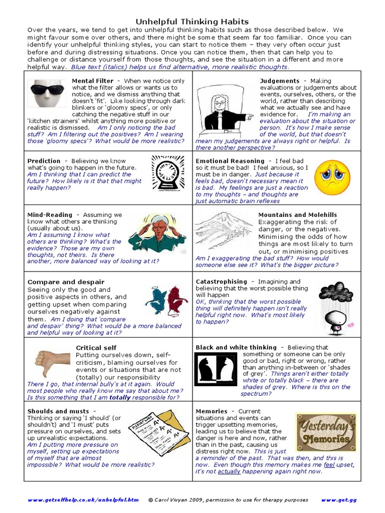 Unhelpful thinking habits with alternatives pdf clinical psychology