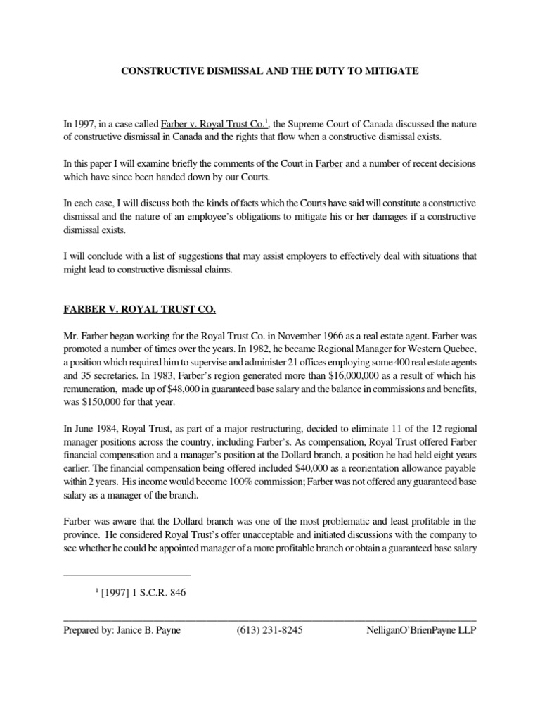 Constructive Dismissal | PDF | Employment | Contractual Term
