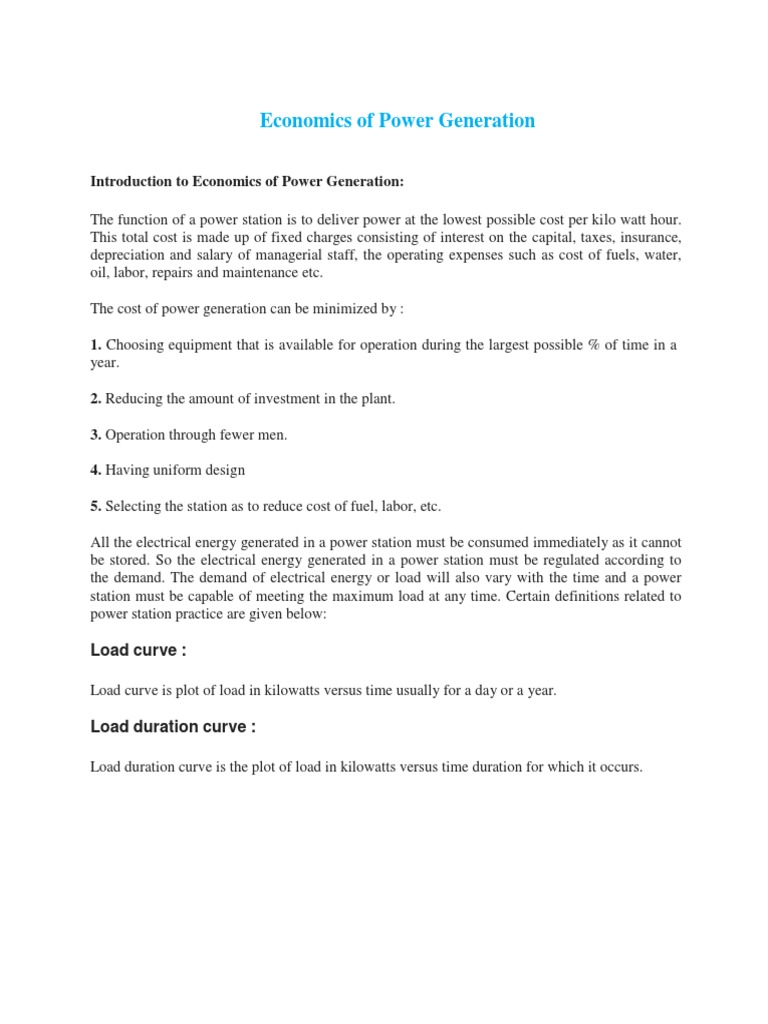 Economics of Power Generation Overview | PDF | Power Station ...