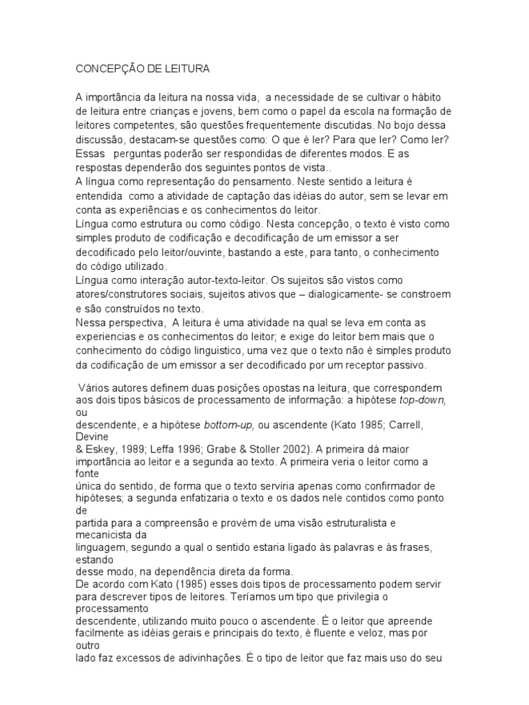 CONCEPÇÃO DE LEITURA Resumo | PDF | Emoções | Aprendizado