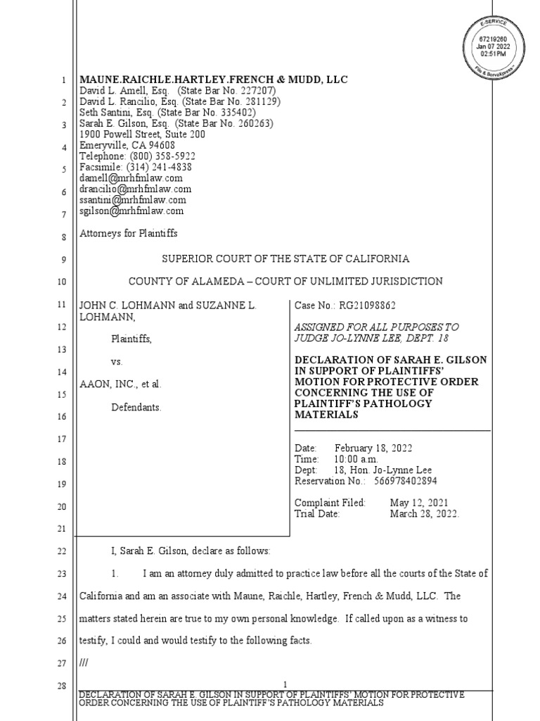 Gilson declaration in support lohmann plaintiffs motion for