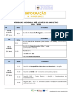 Calendário atividades início ano letivo 2021/2022