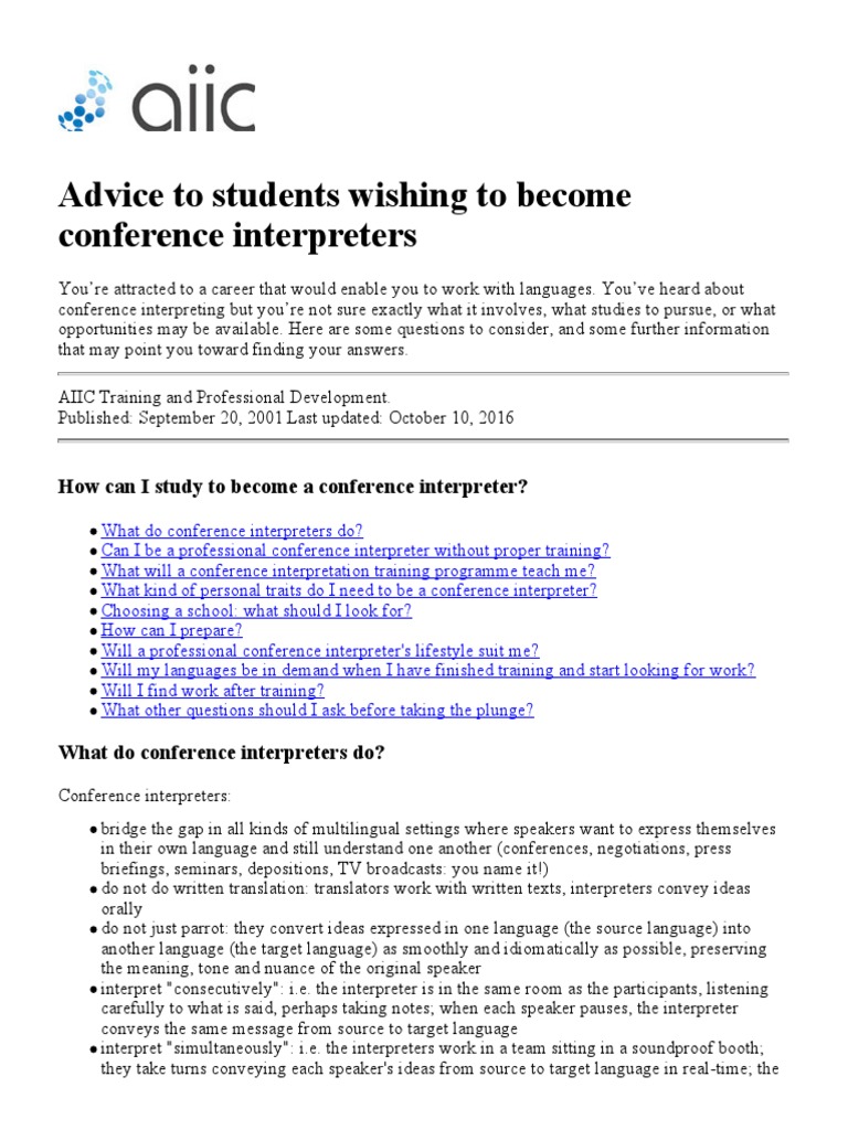 Guide to Becoming a Conference Interpreter | PDF | Language ...