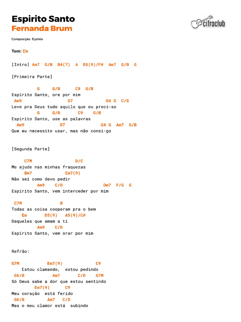 Exercice Cifra MusicEspírito Santo PDF