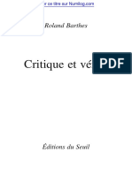 Critique Et Vérité: Roland Barthes