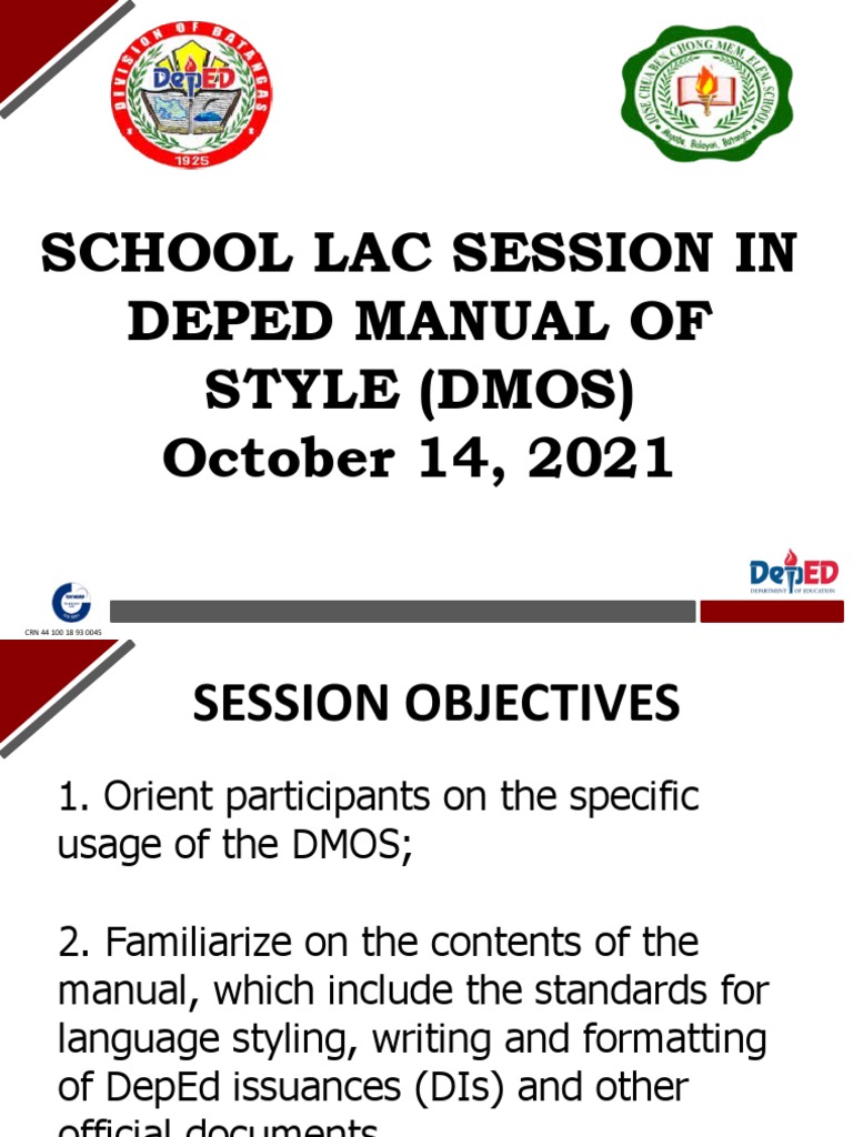 School Lac Session in Deped Manual of Style (Dmos) October 14, 2021 ...