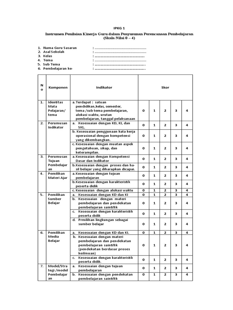 Penilaian Kinerja Guru IPKG | PDF
