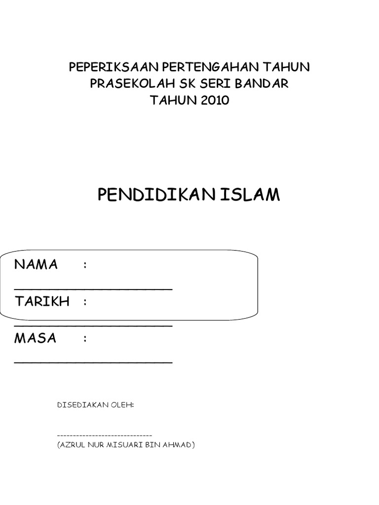 Soalan Peperiksaan Pendidikan Islam Prasekolah Pdf