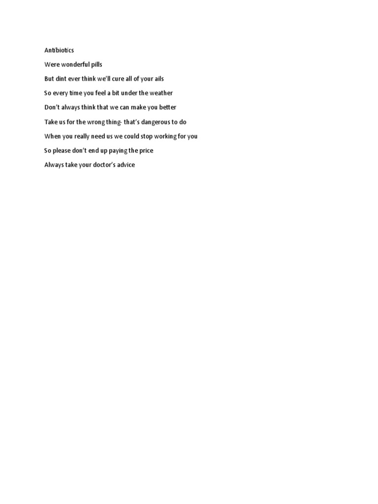 The Importance of Responsible Antibiotic Use: A Cautionary Poem | PDF