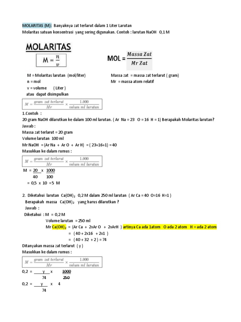 Contoh Soal Molaritas dan Pengenceran | PDF