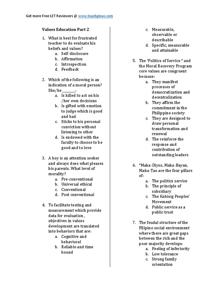 Part 2 Values Education | PDF | Learning | Value (Ethics)