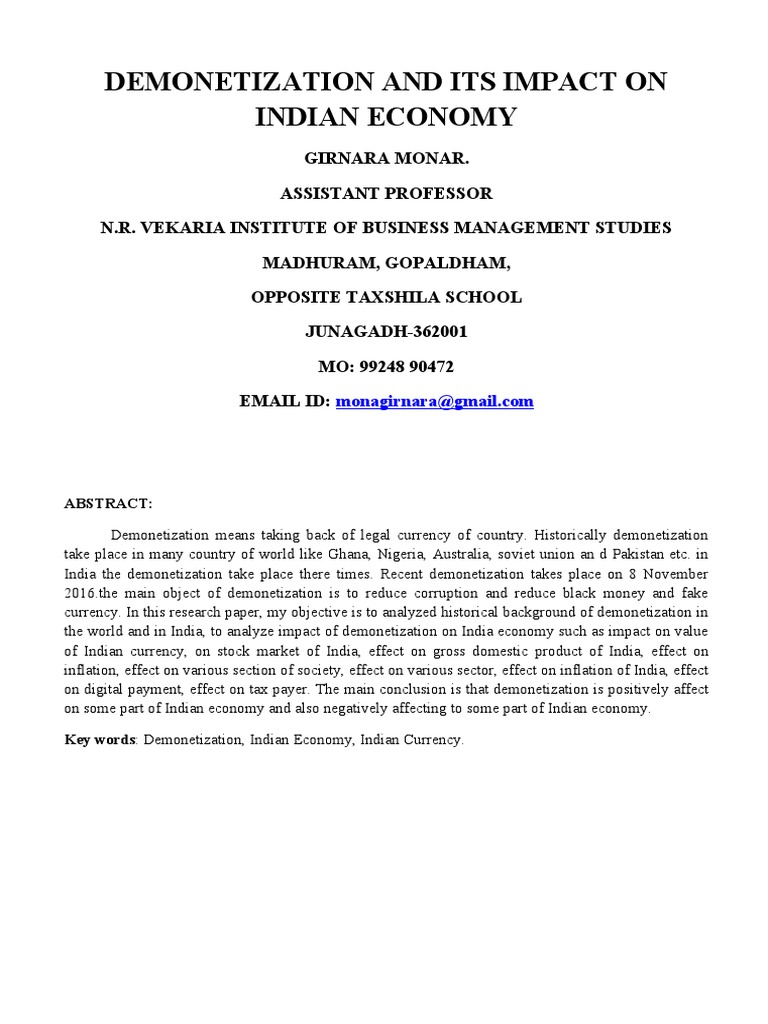 Impact of 2016 Demonetization in India | PDF | Legal Tender | Rupee