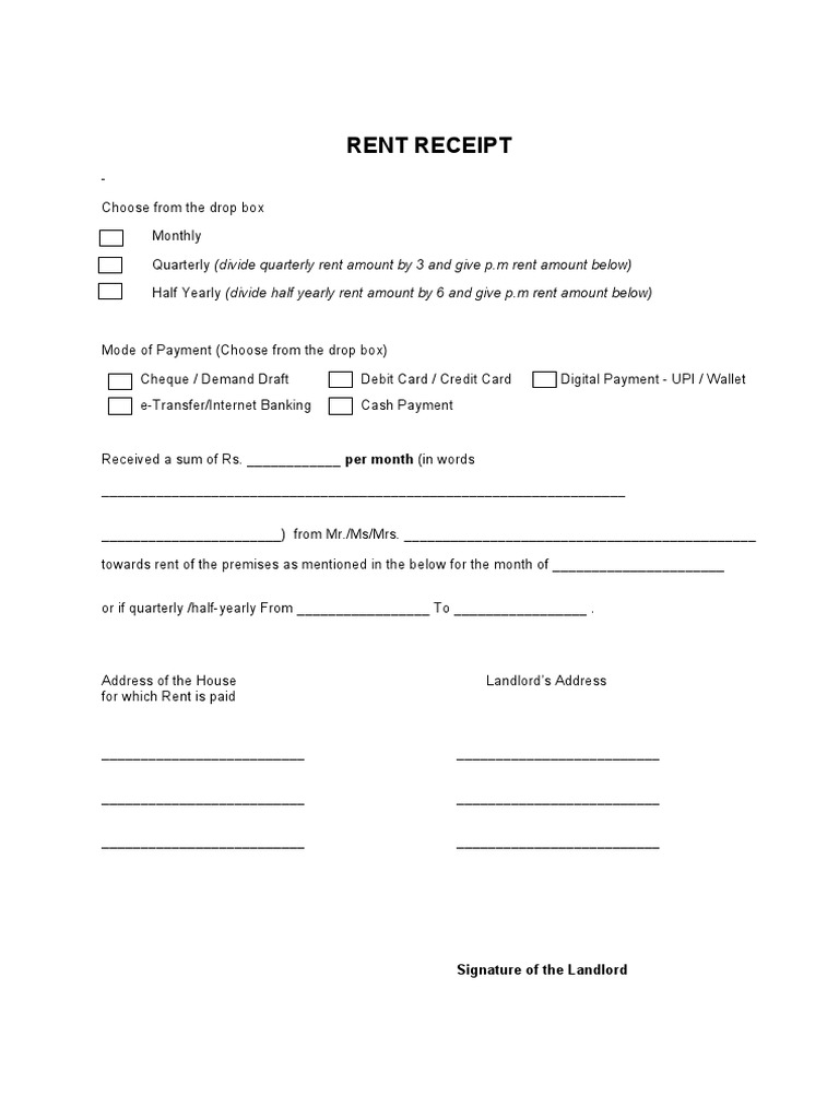 Sample RENT RECEIPT and Declaration For Jan To Mar PDF