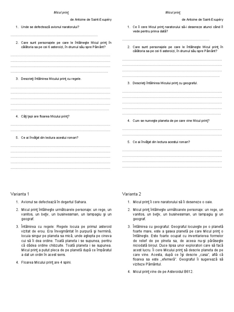 Test de lectura micul print pdf