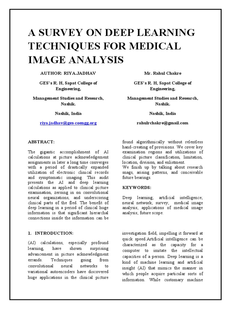 A Survey On Deep Learning Techniques For Medical Image Analysis Riyaj ...