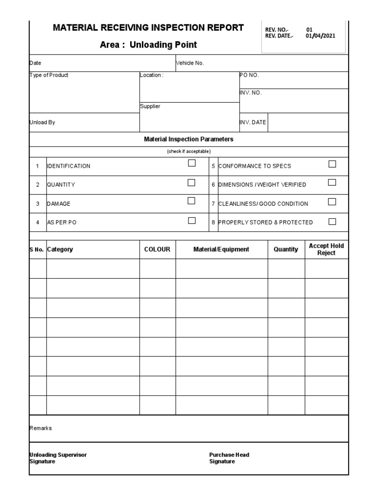 Material Receiving Inspection Report | PDF