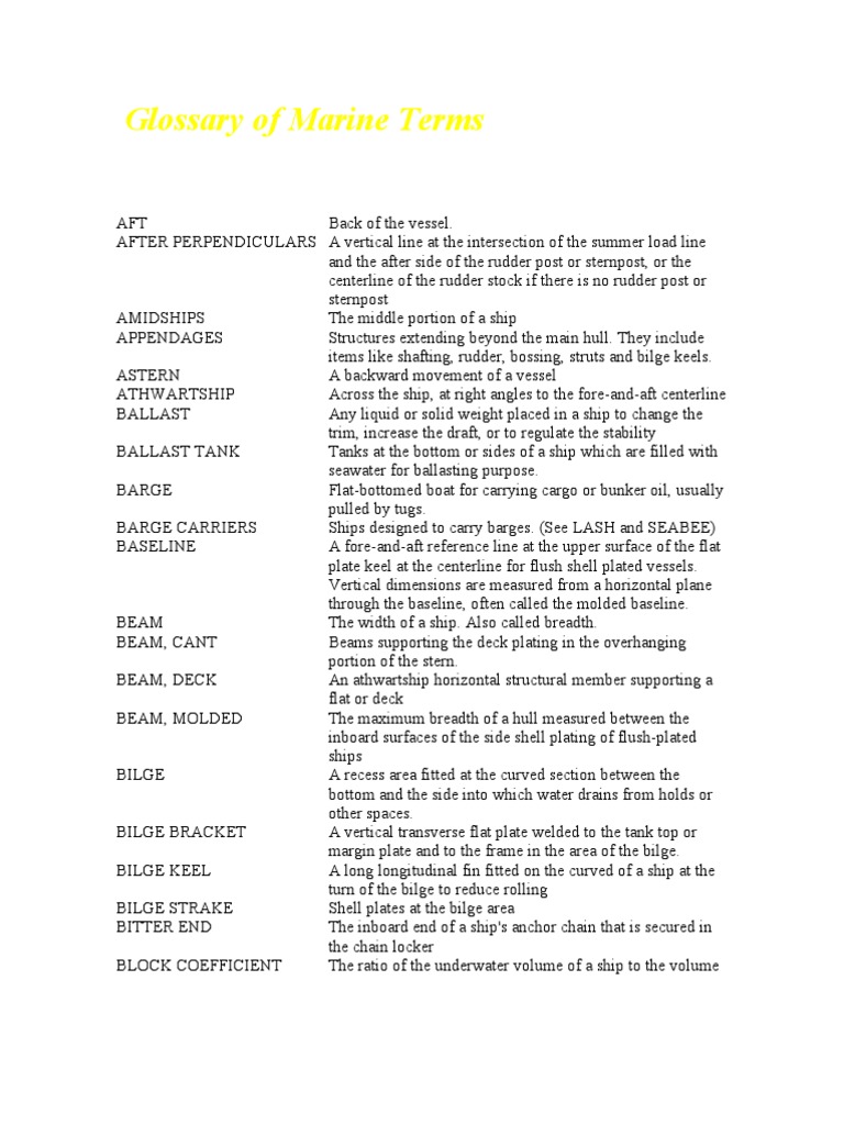 Glossary of Marine Terms Ships Tonnage