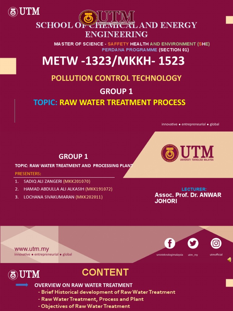 Raw Water Treatment (Group 1) PDF Water Purification Sewage Treatment