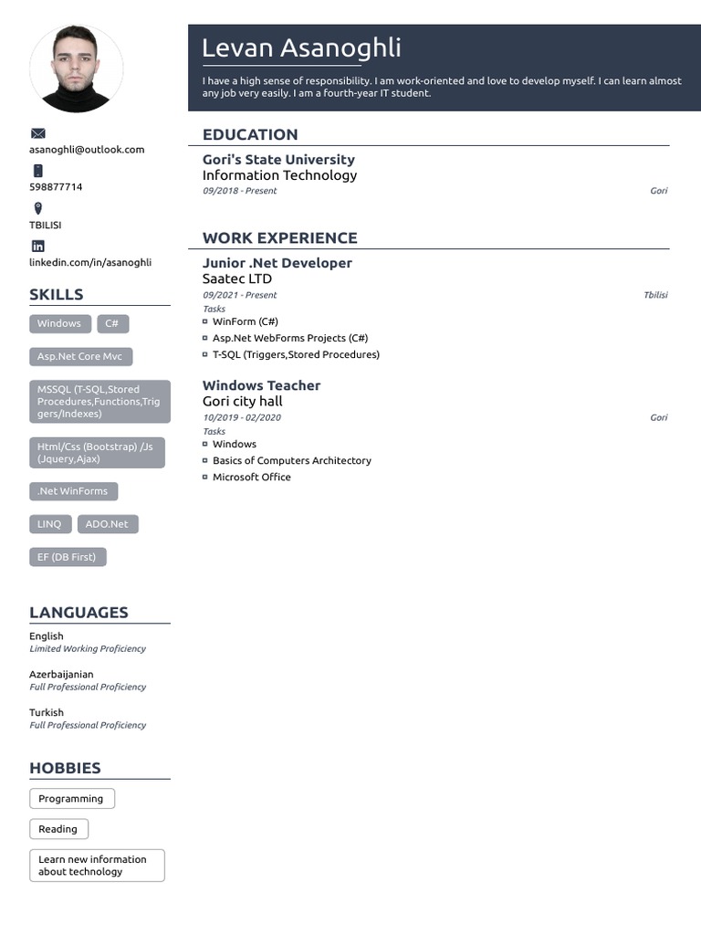 IT Student & Junior .Net Developer Profile | PDF | Computers