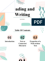 Reading and Writing - Properties of A Well-Written Text