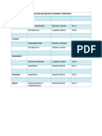 Unur/Nur Bachelor of Nursing Timetable