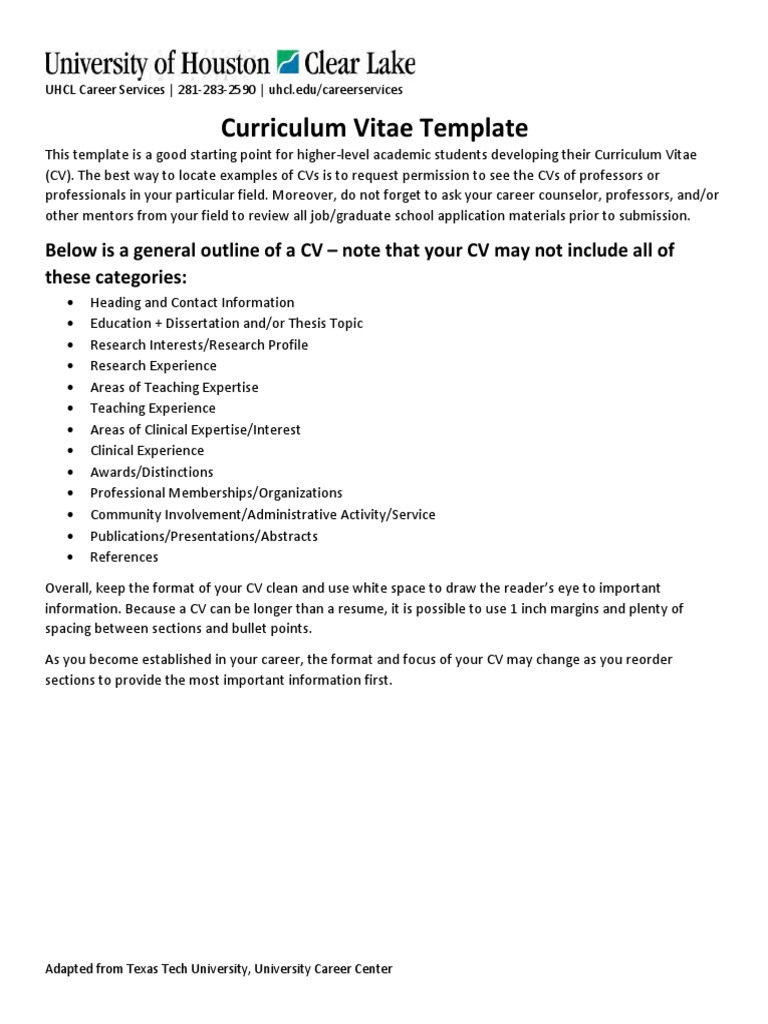 Curriculum Vitae Template | Download Free PDF | Thesis | Academia