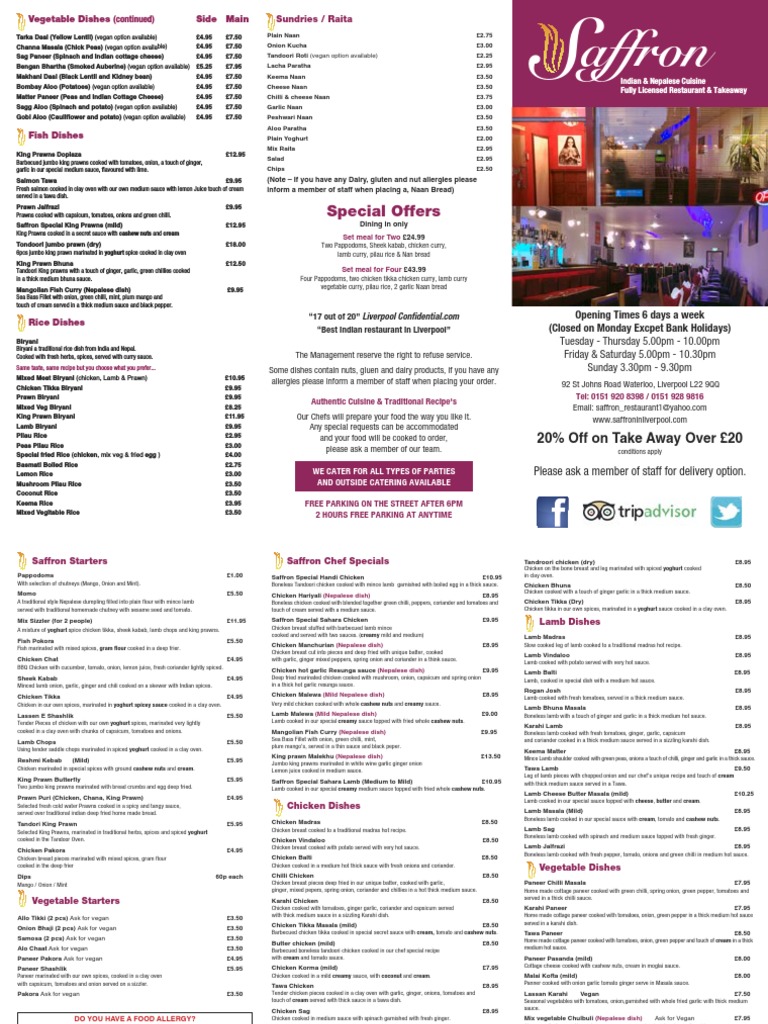 Saffron Menu 2018 PDF Curry Kebab