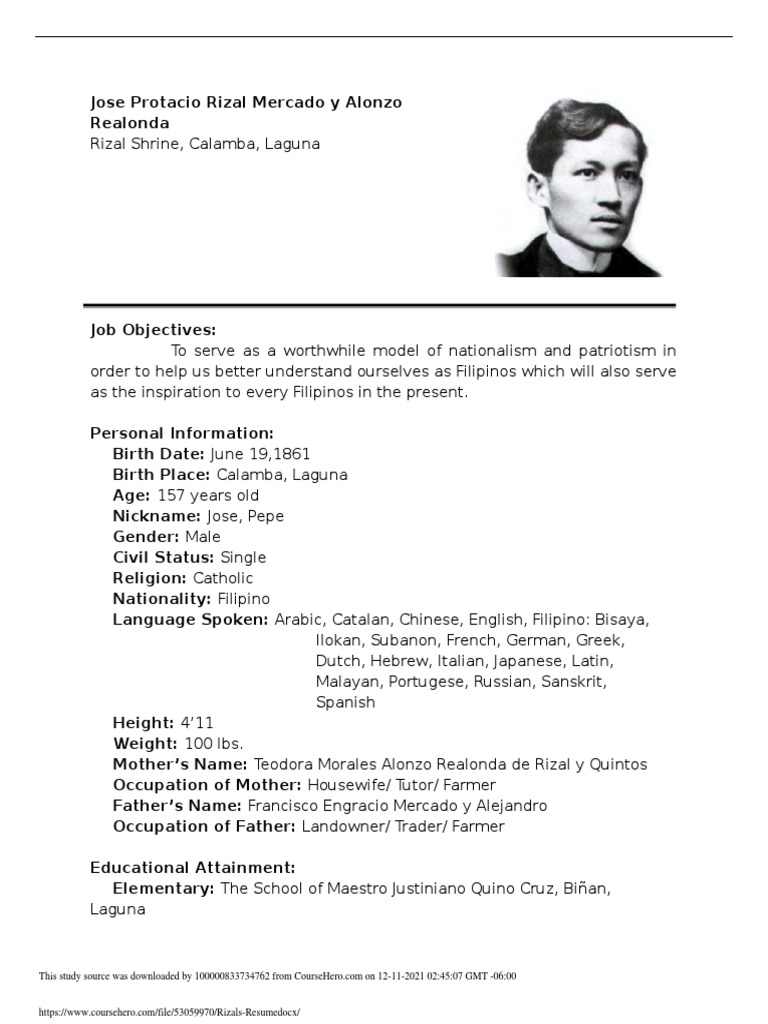 Rizal S Resume PDF