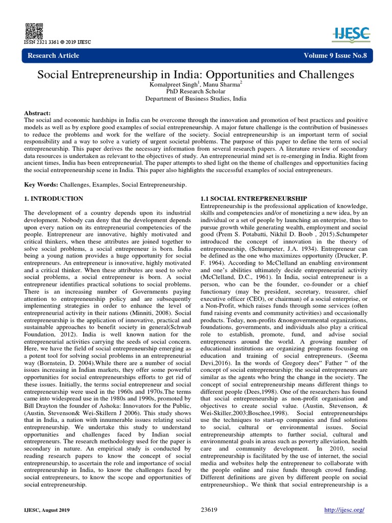 2019 Research Article - Social Entrepreneurship in India Opportunities ...