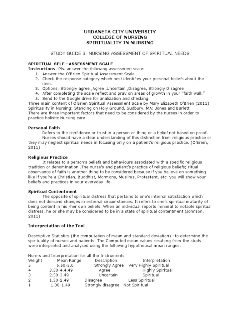 Spiritual Needs Assessment in Nursing | PDF | Faith | Spirituality