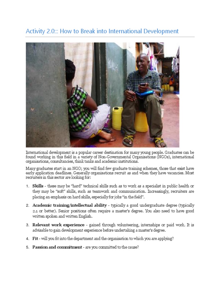 Activity 2.0 - Routes Into International Development | PDF | Internship ...