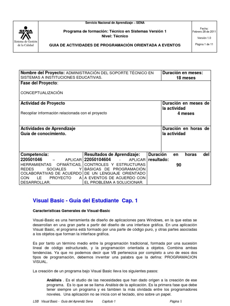 Guia de Conocimiento Visual Basic 1 | PDF