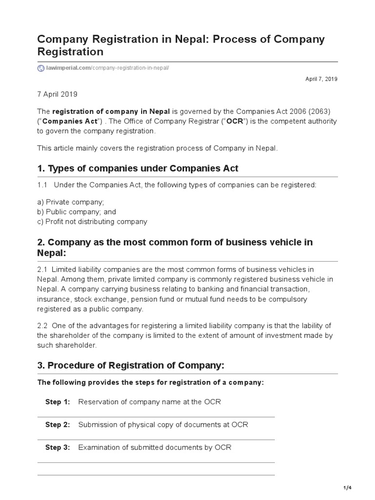 Company Registration in Nepal Process of Company Registration | PDF ...