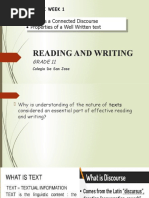 Grade 11 Reading and Writing Curriculum | PDF | Intertextuality | Semiotics