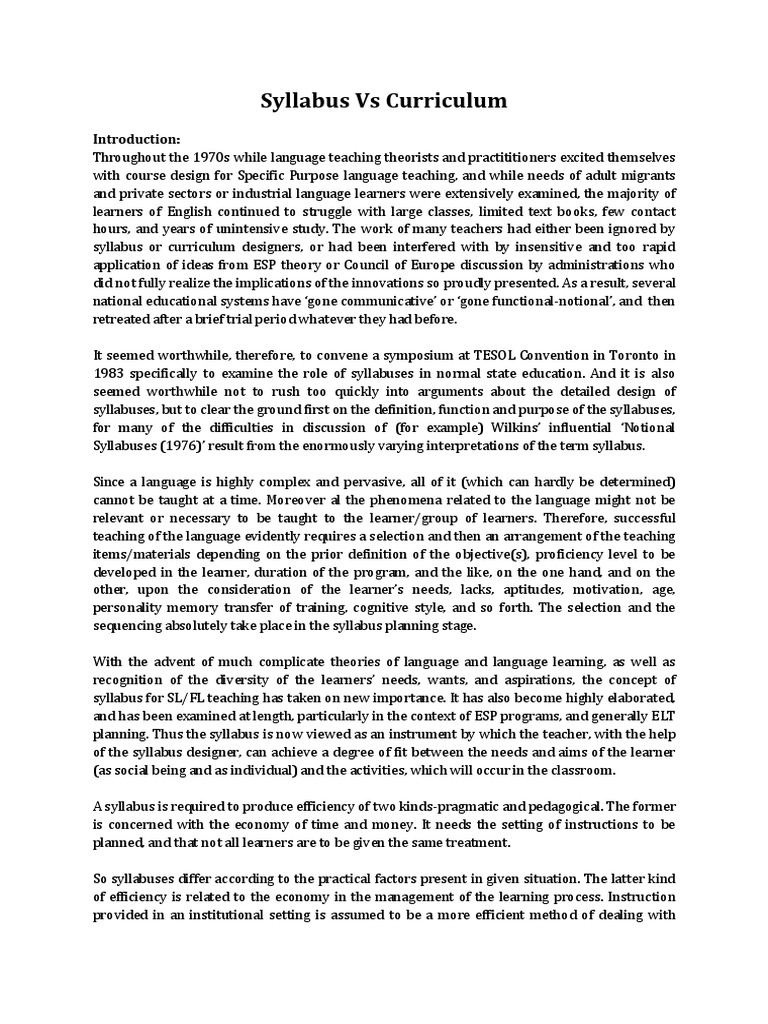 Syllabus Vs Curriculum | PDF | Curriculum | Learning