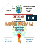 Certificate: Dugsiga Barashada Luuqadaha Iyo Caafimaadka Ee Al Raxma Al Rahma Institute of Languages and Health Training