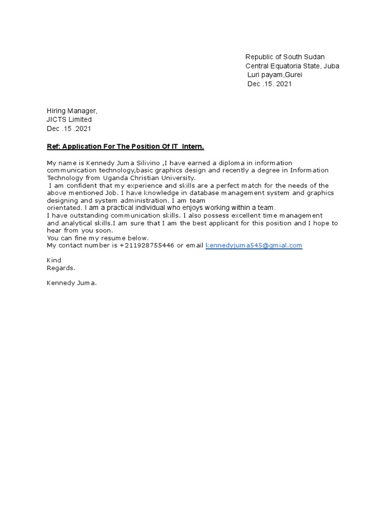 IT Internship Application | PDF | South Sudan | Application Software