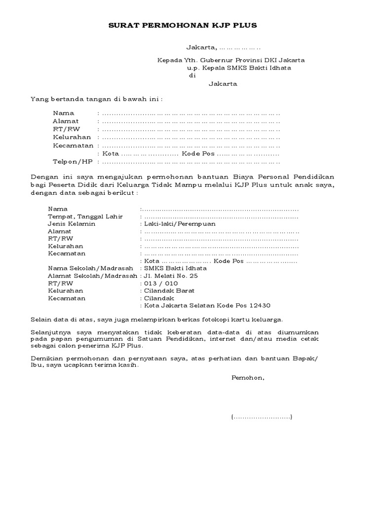 Surat Permohonan KJP Plus | PDF | Hukum