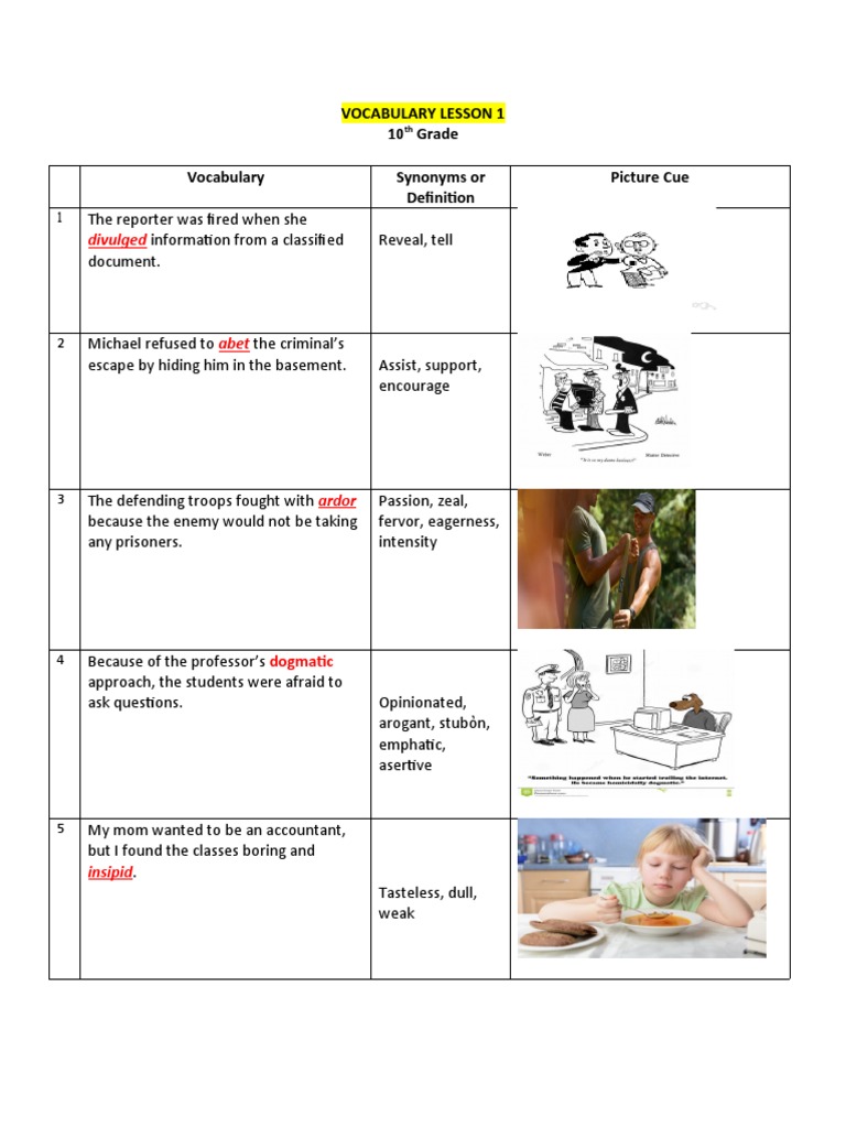 Lesson 1 Vocabulary - 10th Grade | PDF | Cognition | Cognitive Science