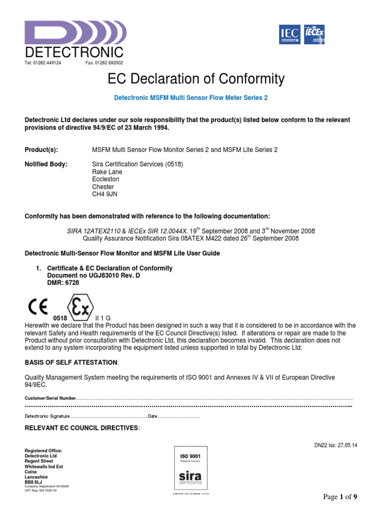 Detectronic MSFM Flow Meter Compliance | PDF | Electricity | Materials
