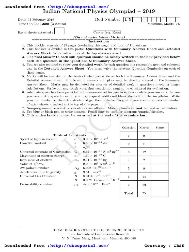 INPhO 2019 Question Paper | PDF | Pressure | Capacitor
