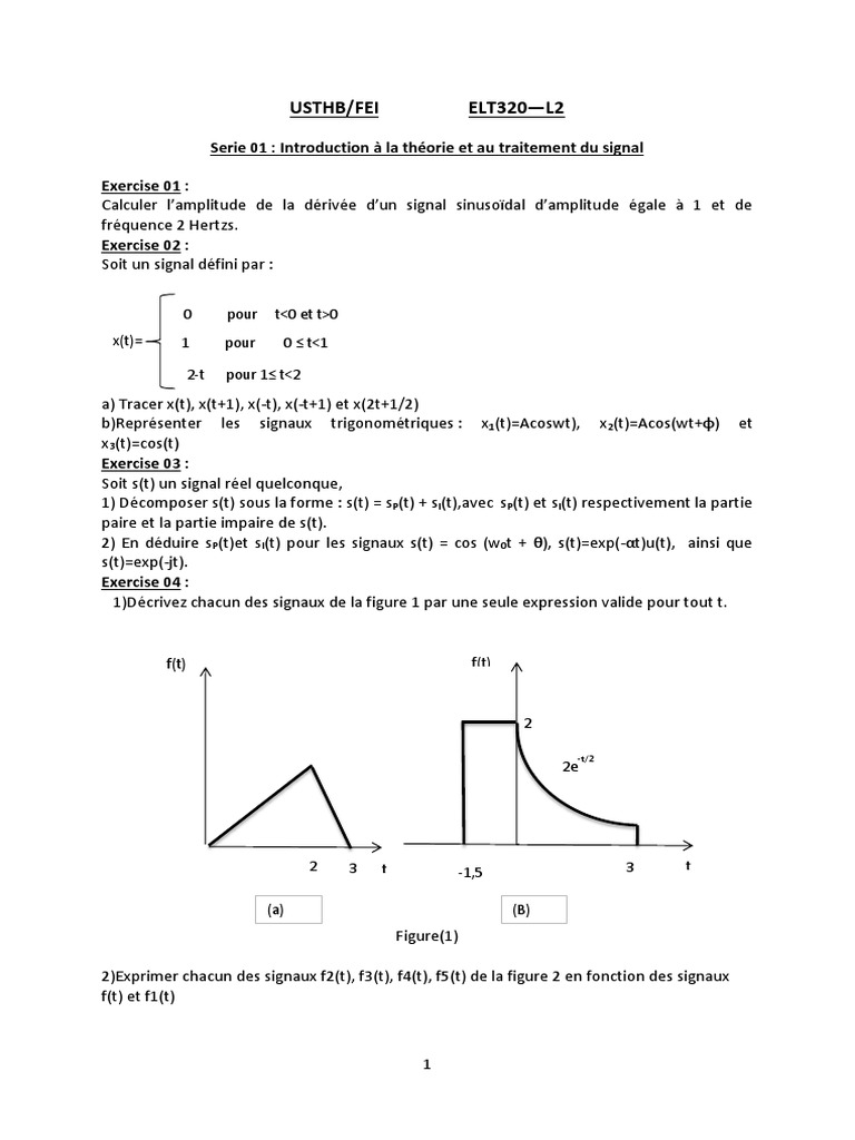 Exercices sur le traitement du signal | PDF | Analyse mathématique ...