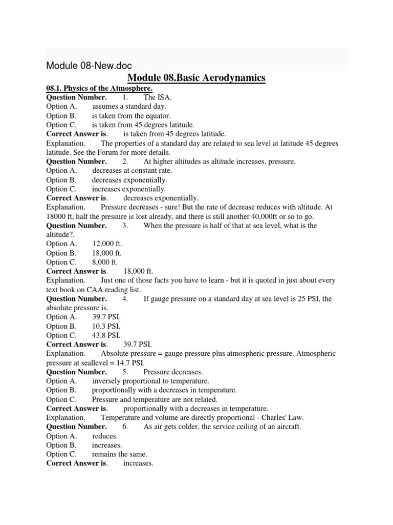 EASA Module 08 Basic Aerodynamics MCQ - S | PDF | Humidity | Lift (Force)