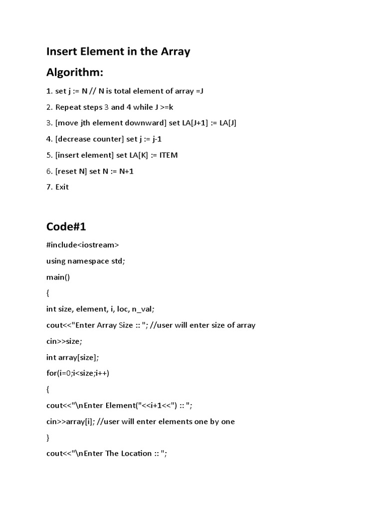 Insert Element in The Array Algorithm | PDF